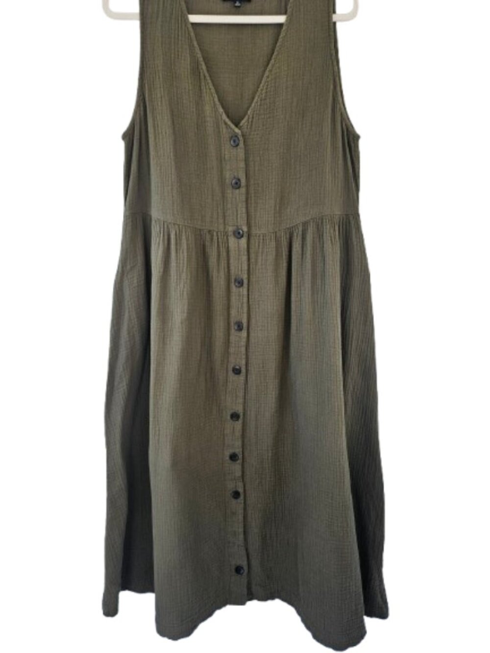 Madewell Olive Green Button-Front Midi Dress - Picture 3 of 13